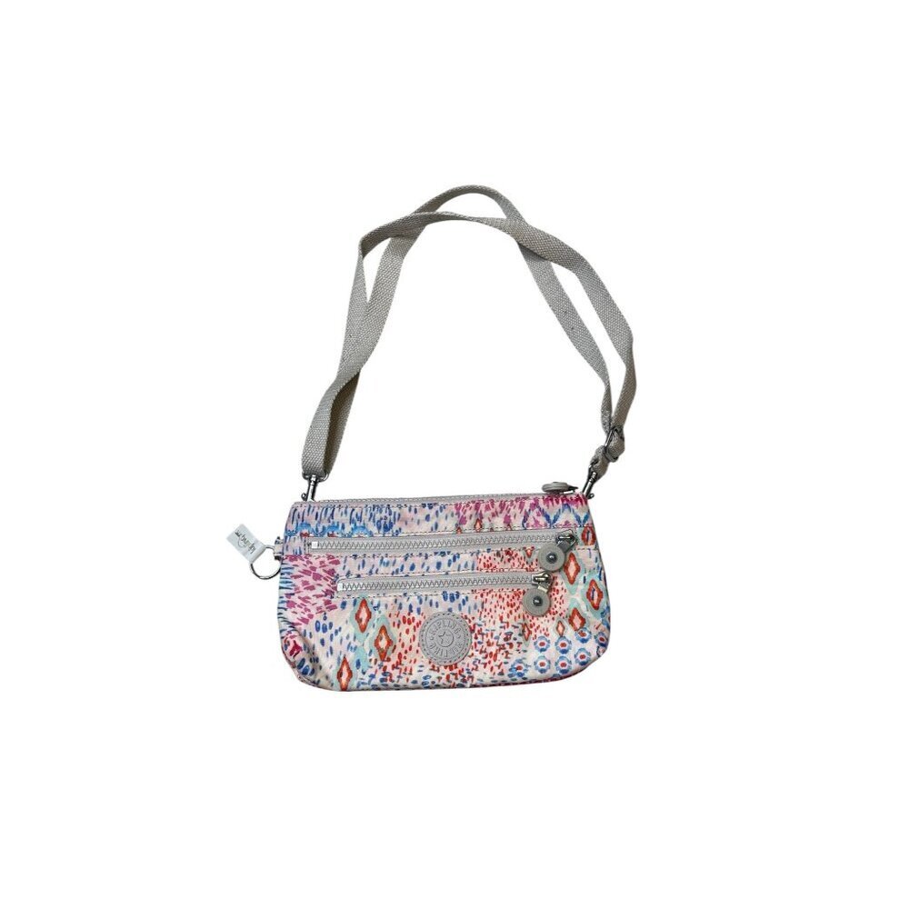 Kipling Mini Crossbody Sling Nylon Zip Bag White Multicolor *No Monkey Keychain*